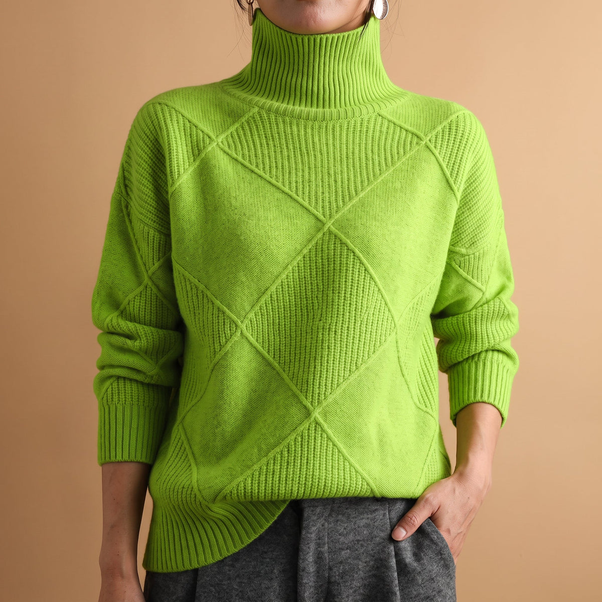 Eloise - Women's Diamond-Quilted Turtleneck Sweater