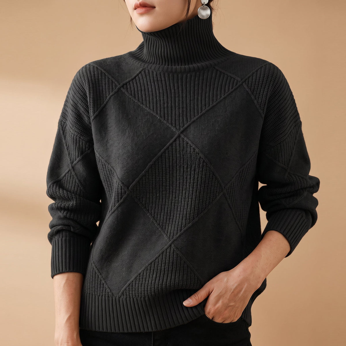 Eloise - Women's Diamond-Quilted Turtleneck Sweater
