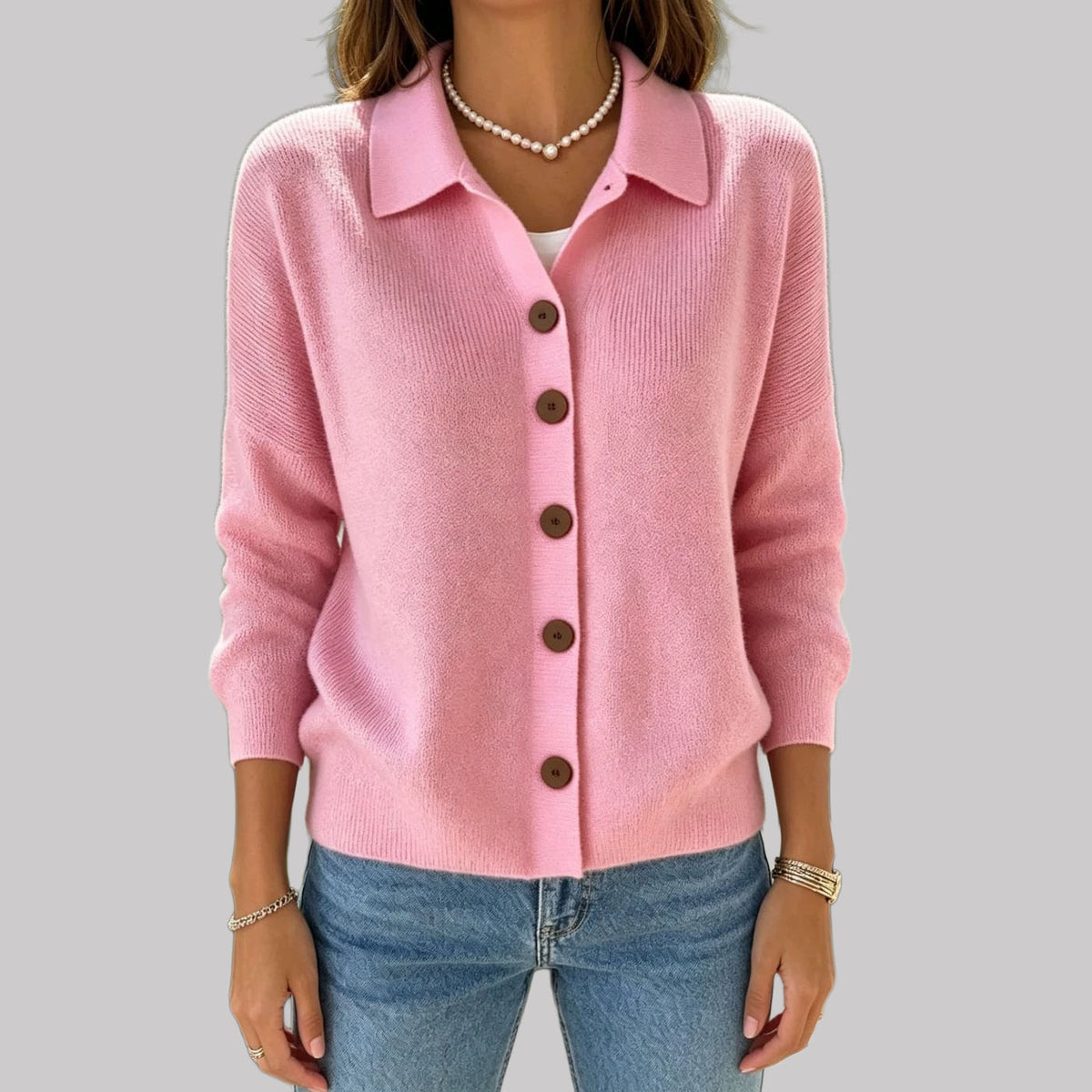 Elsie - Women's Collared Button Knit Cardigan