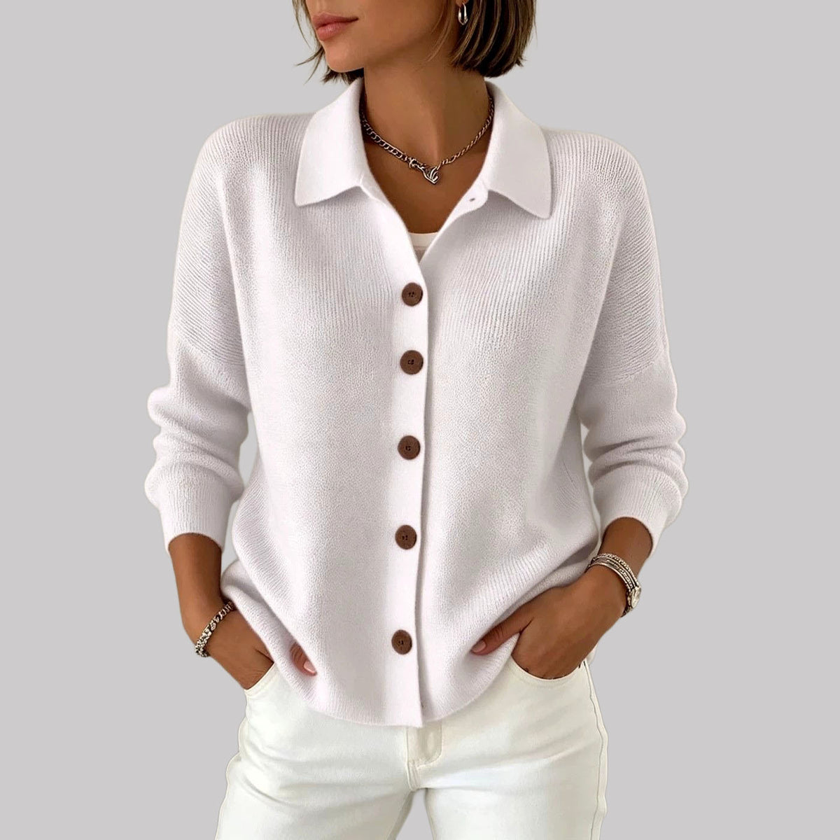 Elsie - Women's Collared Button Knit Cardigan