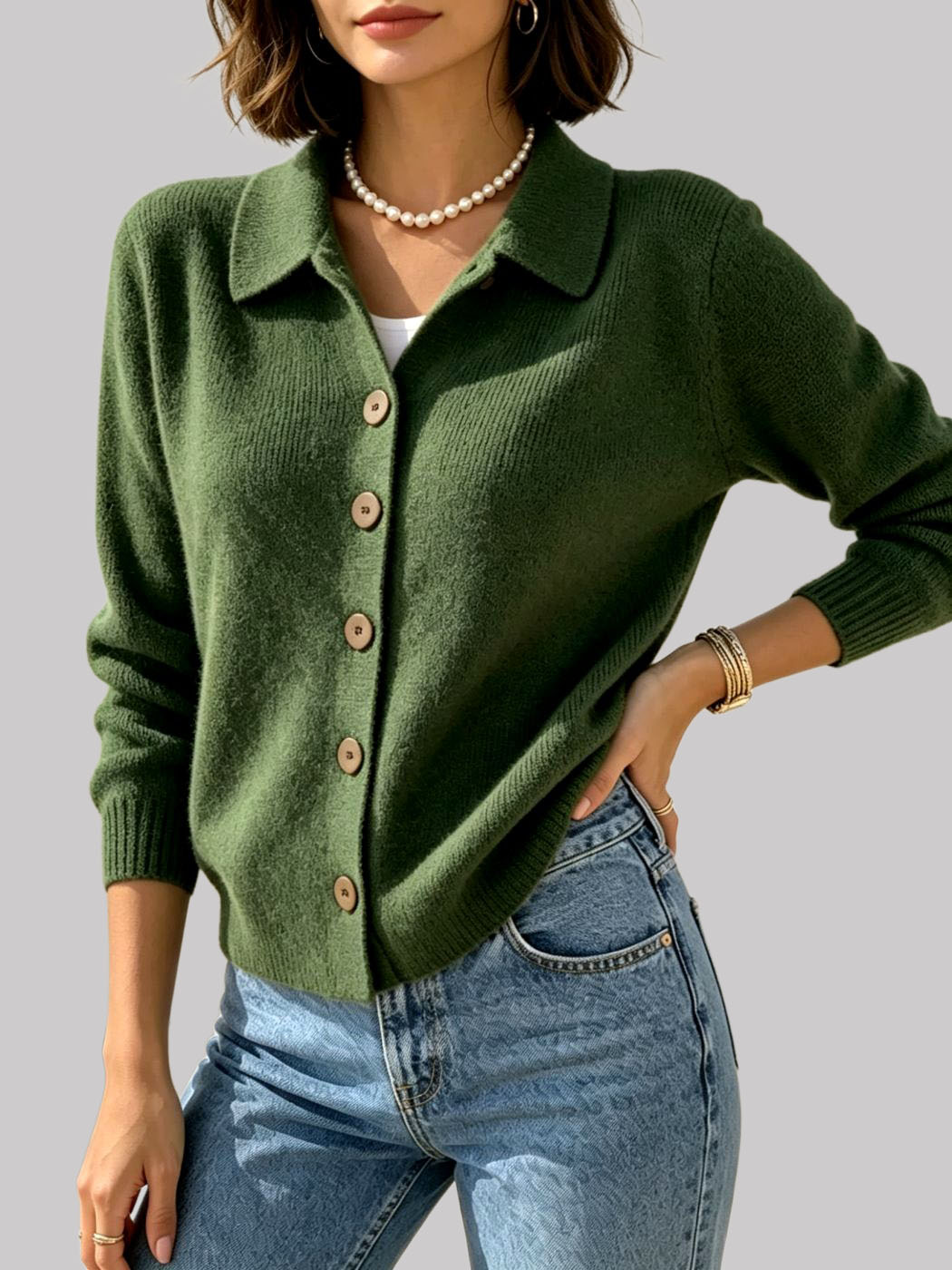 Elsie - Women's Collared Button Knit Cardigan