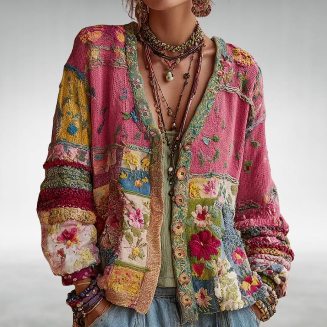 Elspeth - Women's Patchwork Knit Cardigan Jacket