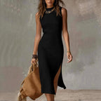 Emerald - Women's Ribbed Crew Neck Fitted Midi Dress 2