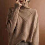 Emilia - Women's Diamond Cashmere Turtleneck Sweater 1