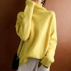 Emilia - Women's Diamond Cashmere Turtleneck Sweater 3
