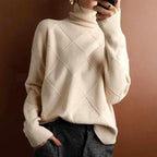 Emilia - Women's Diamond Cashmere Turtleneck Sweater 5