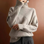 Emilia - Women's Diamond Cashmere Turtleneck Sweater 6