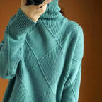 Emilia - Women's Diamond Cashmere Turtleneck Sweater 7