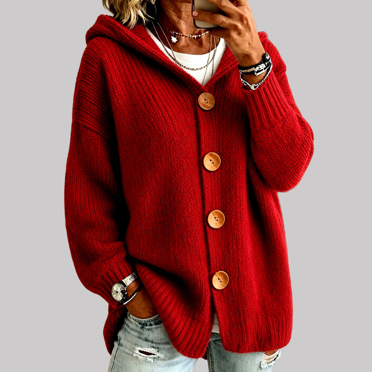 Emma - Women's Chunky Knit Hooded Cardigan