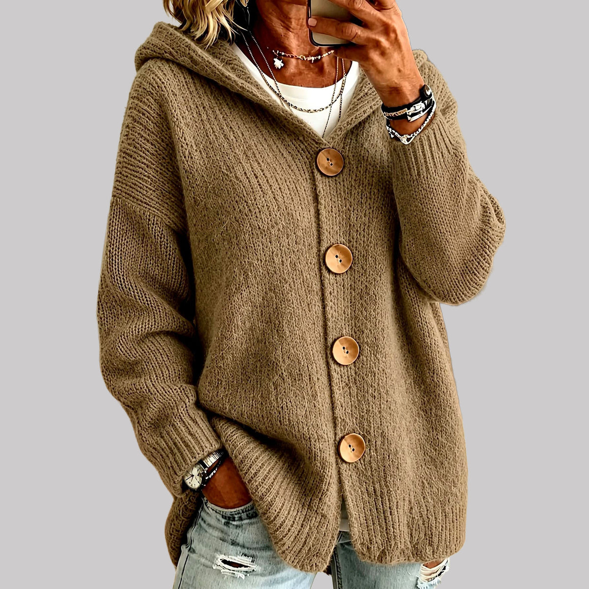 Emma - Women's Chunky Knit Hooded Cardigan
