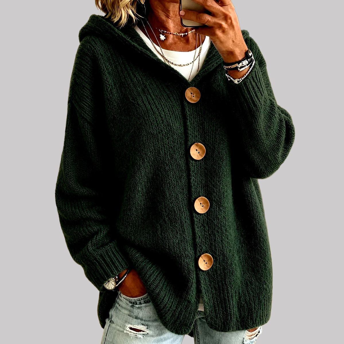 Emma - Women's Chunky Knit Hooded Cardigan