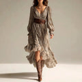 Erica - Women's Plaid Puff Sleeve Wrap Maxi Dress 1
