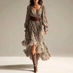 Erica - Women's Plaid Puff Sleeve Wrap Maxi Dress 1