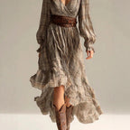 Erica - Women's Plaid Puff Sleeve Wrap Maxi Dress 3