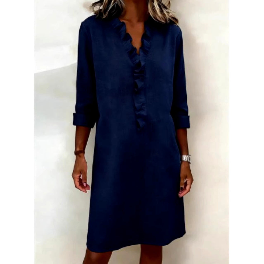 Erica - Women's Three-Quarter Sleeve Ruffle Trim Dress 2