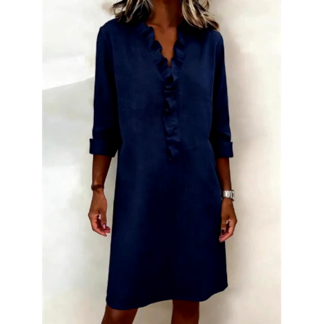 Erica - Women's Three-Quarter Sleeve Ruffle Trim Dress 2
