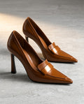 Erika - Women's Pointed-Toe Loafer Heels with Buckle Detail