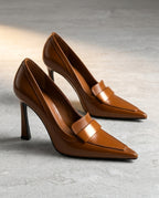 Erika - Women's Pointed-Toe Loafer Heels with Buckle Detail