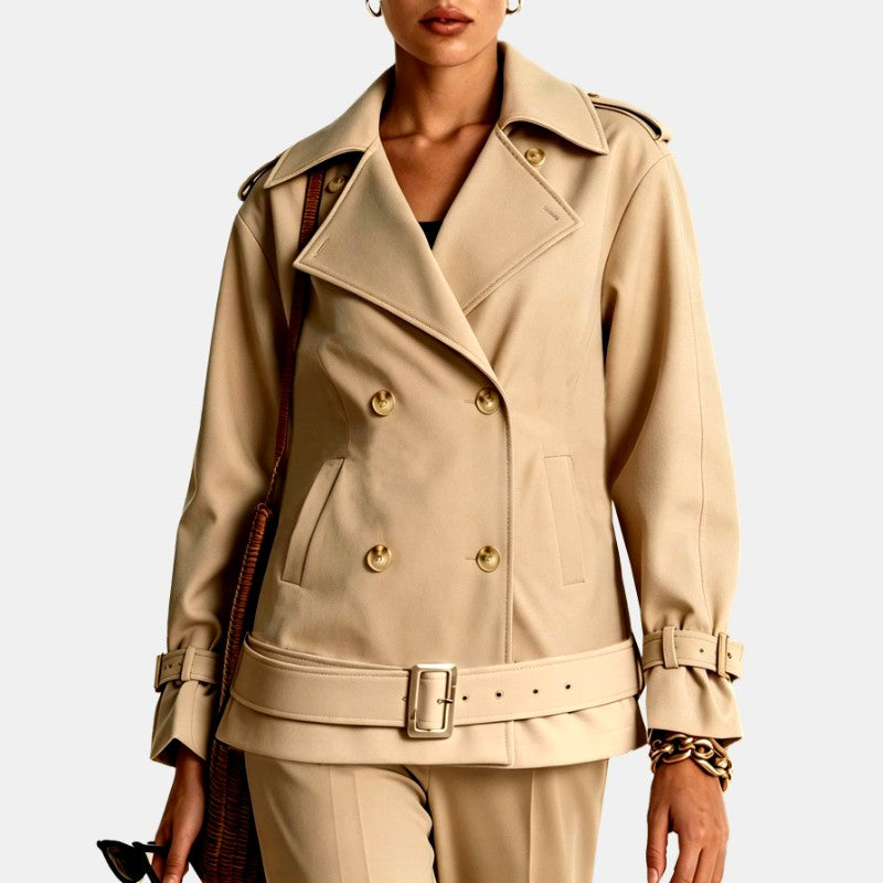 Erin - Women's Double-Breasted Belted Short Trench Coat 1
