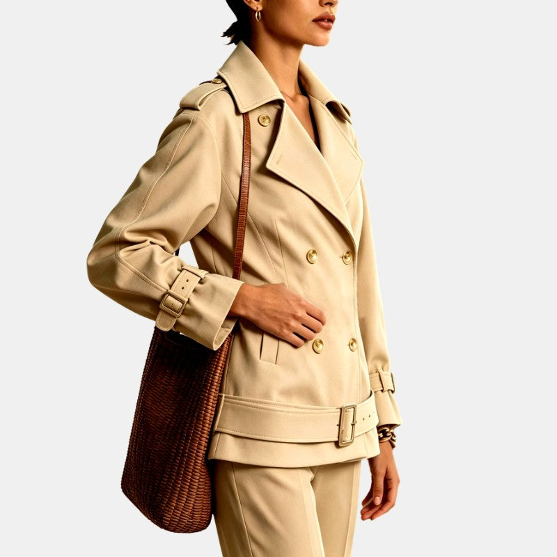 Erin - Women's Double-Breasted Belted Short Trench Coat 2