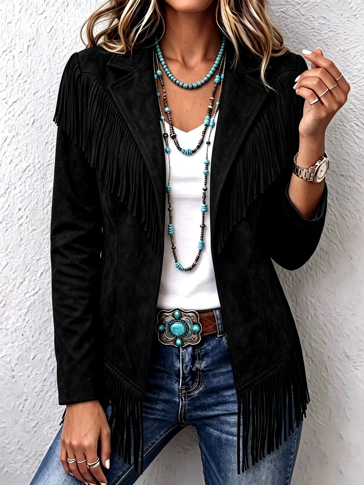 Esmeralda - Women's Notch Collar Fringe Blazer 4