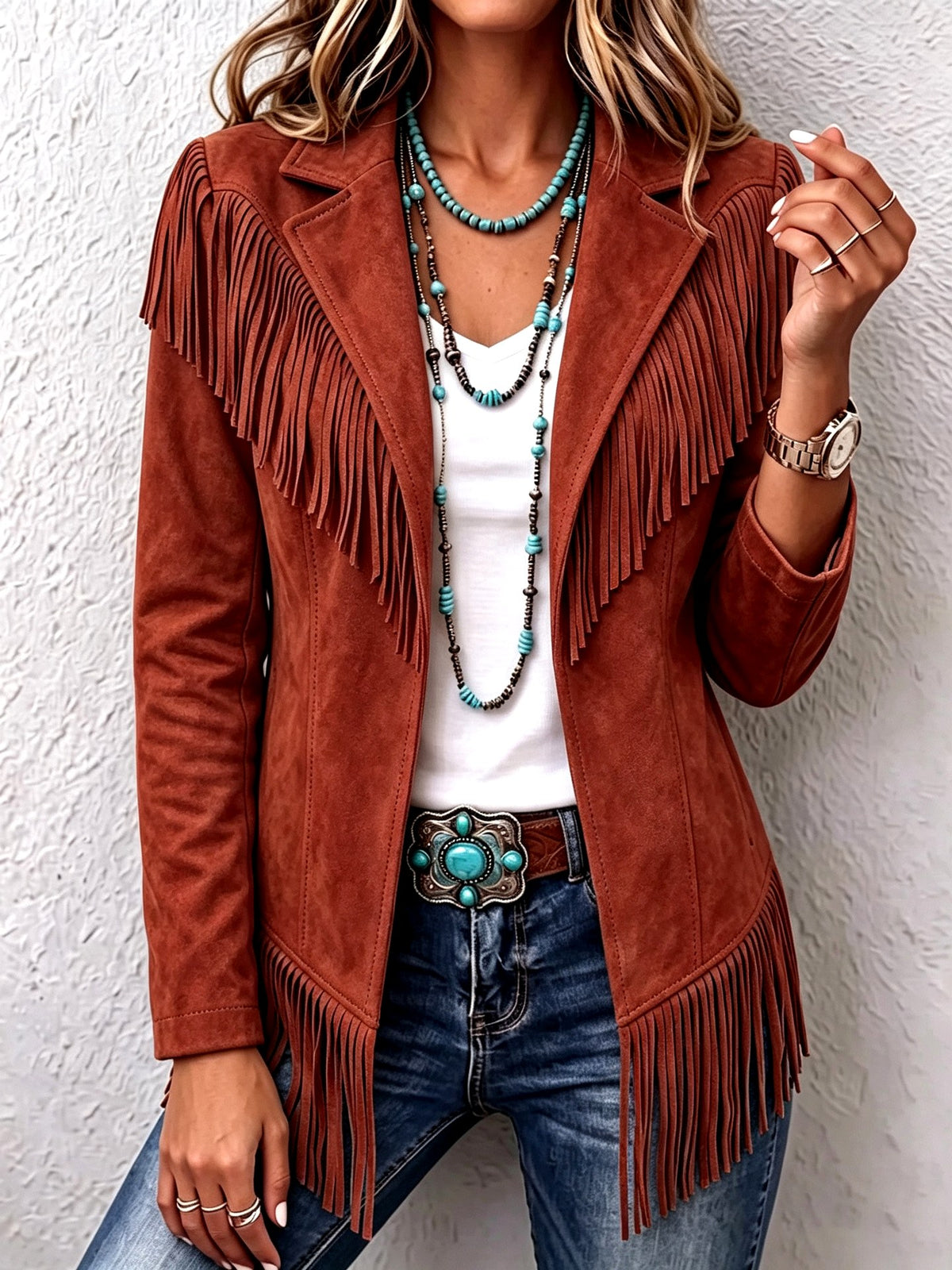 Esmeralda - Women's Notch Collar Fringe Blazer 5