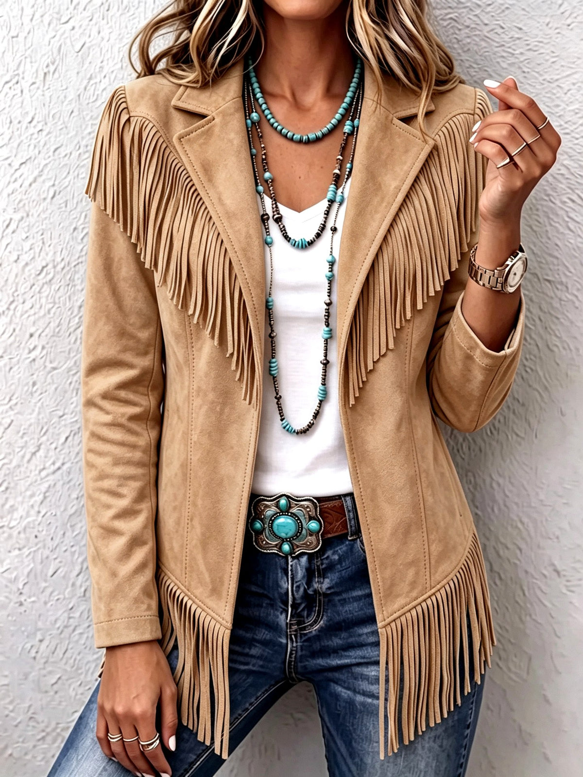 Esmeralda - Women's Notch Collar Fringe Blazer 6