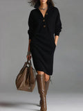 Estelle - Women's Ribbed Button-Down Sweater Dress