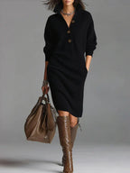 Estelle - Women's Ribbed Button-Down Sweater Dress