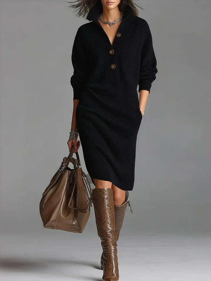 Estelle - Women's Ribbed Button-Down Sweater Dress