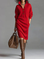 Estelle - Women's Ribbed Button-Down Sweater Dress