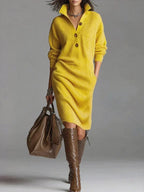 Estelle - Women's Ribbed Button-Down Sweater Dress