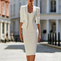 Ethne - Women's Notched Lapel Peplum Midi Matching Set 1
