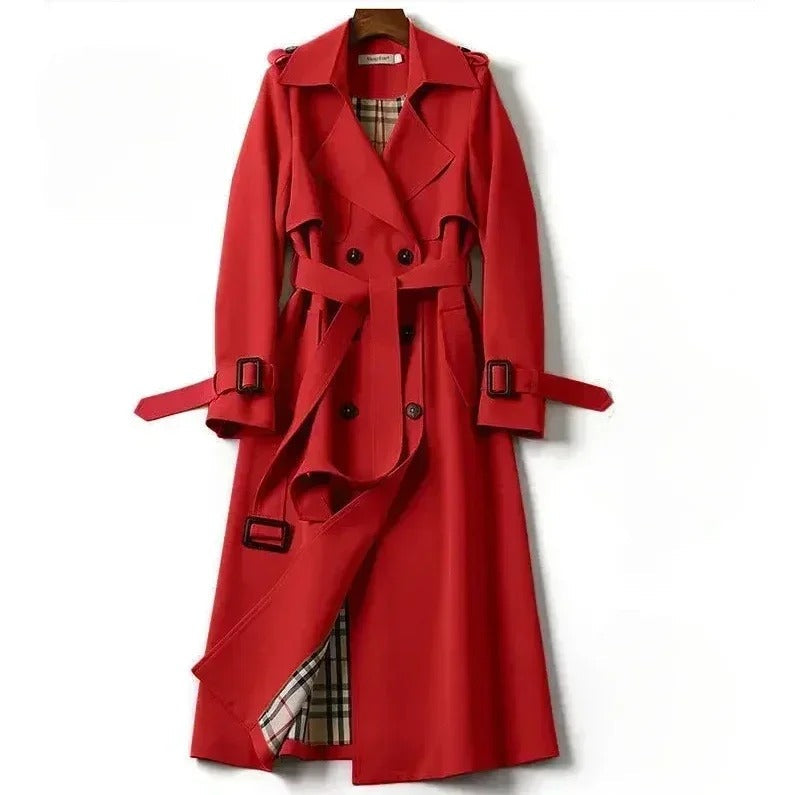 Eulalia - Women's Double-Breasted Longline Trench Coat