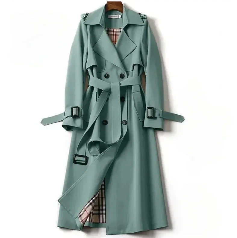 Eulalia - Women's Double-Breasted Longline Trench Coat