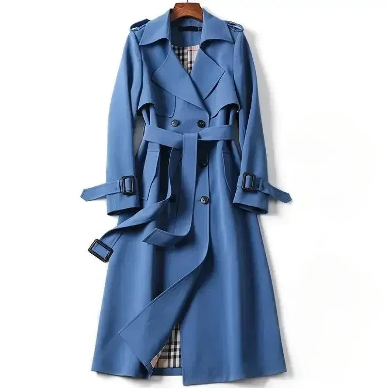 Eulalia - Women's Double-Breasted Longline Trench Coat