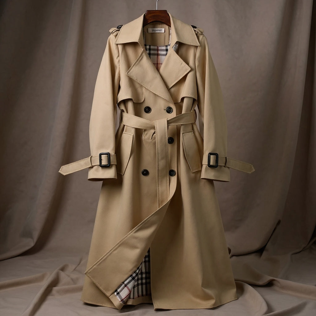 Eulalia - Women's Double-Breasted Longline Trench Coat