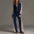 Eulalia - Women's Ribbed Zip Front Two-Piece Pants Set 1
