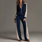 Eulalia - Women's Ribbed Zip Front Two-Piece Pants Set 1