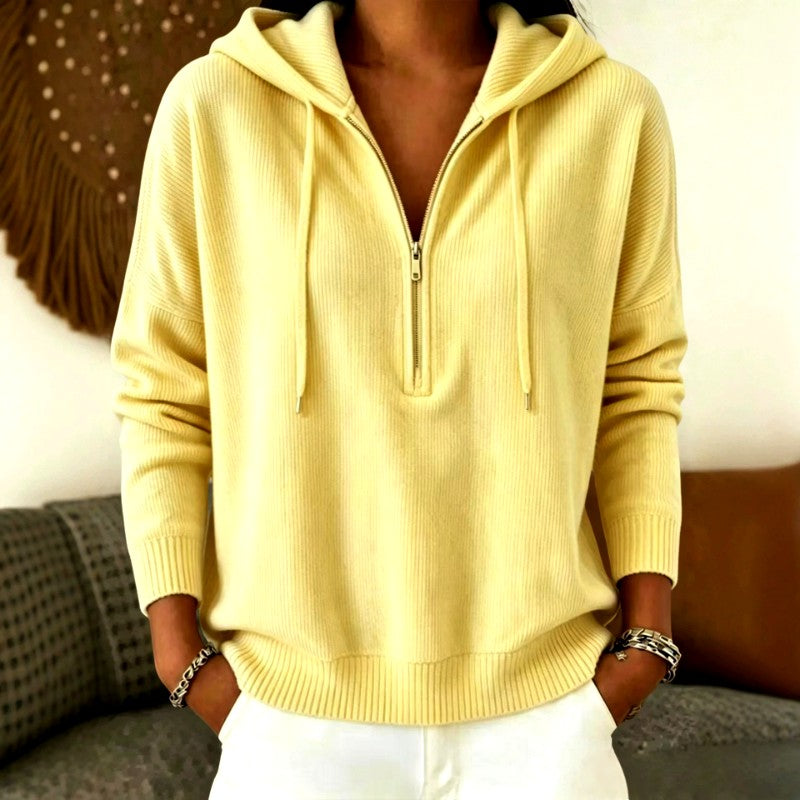 Eurydice - Women's Ribbed Half-Zip Hooded Sweater 2
