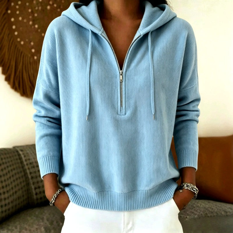 Eurydice - Women's Ribbed Half-Zip Hooded Sweater 4