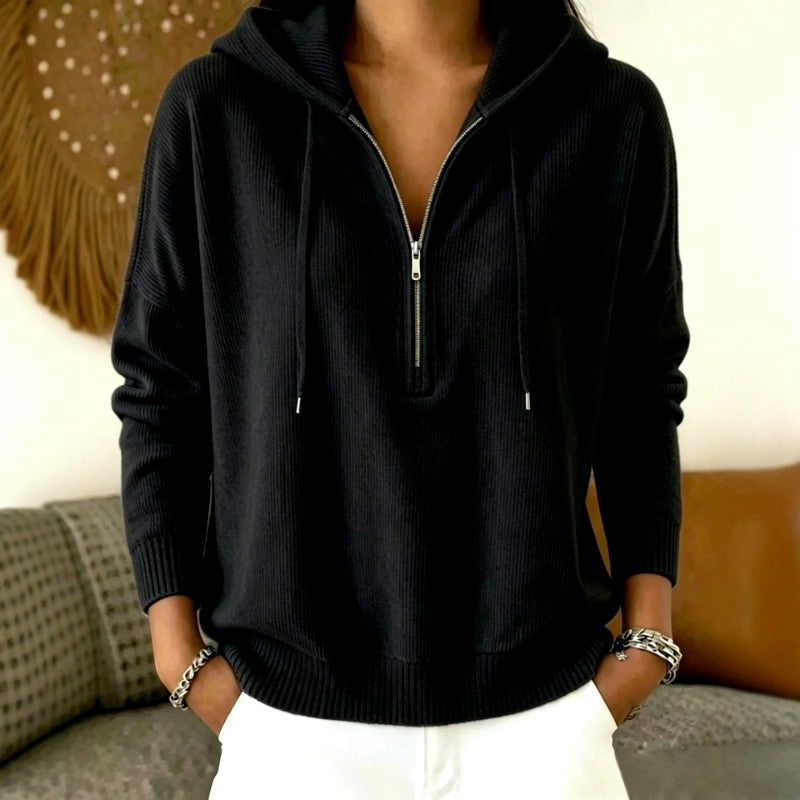 Eurydice - Women's Ribbed Half-Zip Hooded Sweater 5