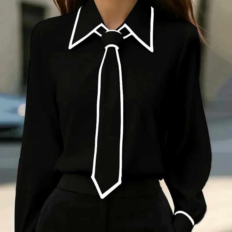Evangeline - Women's Pointed-Collar Blouse with Contrast Trim