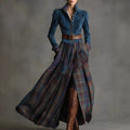 Eve - Women's Faux Suede Plaid Western Long Sleeve Dress 1