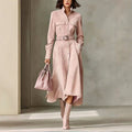 Eve - Women's Flared A-Line Long Sleeve Belted Shirt Dress 3