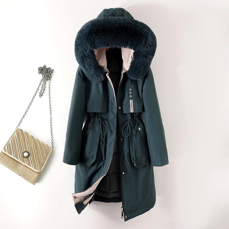 Eveline - Women's Fur-Trimmed Drawstring Parka Coat 3