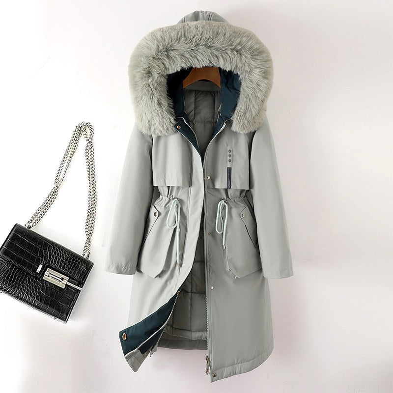 Eveline - Women's Fur-Trimmed Drawstring Parka Coat 4
