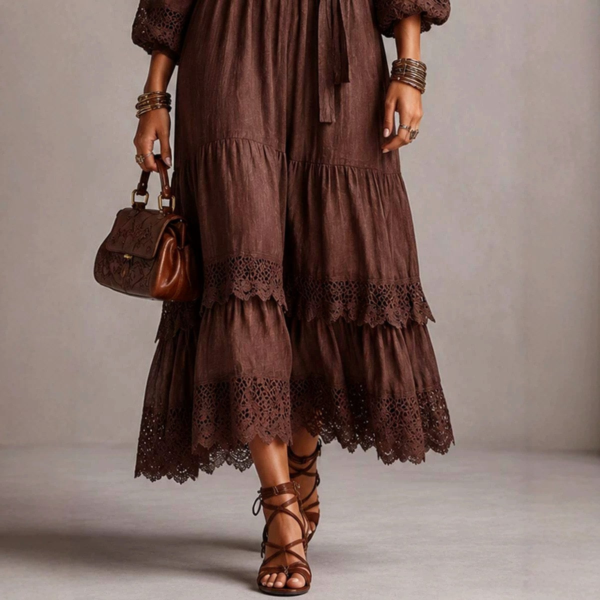 Eveline - Women's Patchwork V-Neck Resort Maxi Dress 3