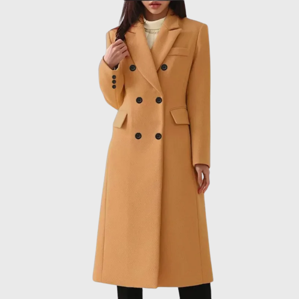 Evelyn - Women's Double-Breasted Tailored Midi Coat