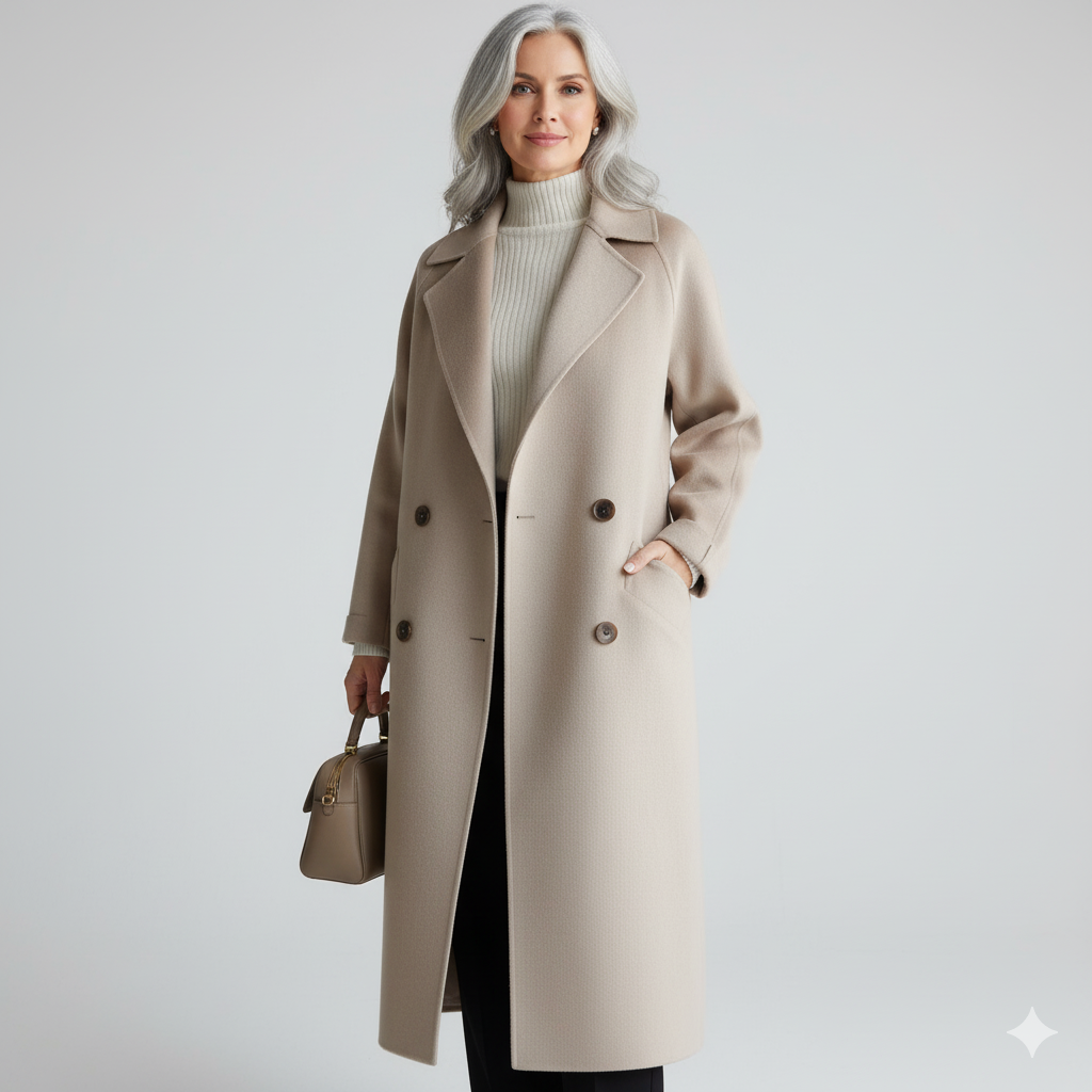 Evelyn - Women's Double-Breasted Wool Coat with Notch Lapels